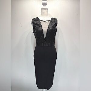Little Black Dress Plunging Mesh V Front Sequins Party Sexy Whimsigoth Sz 6